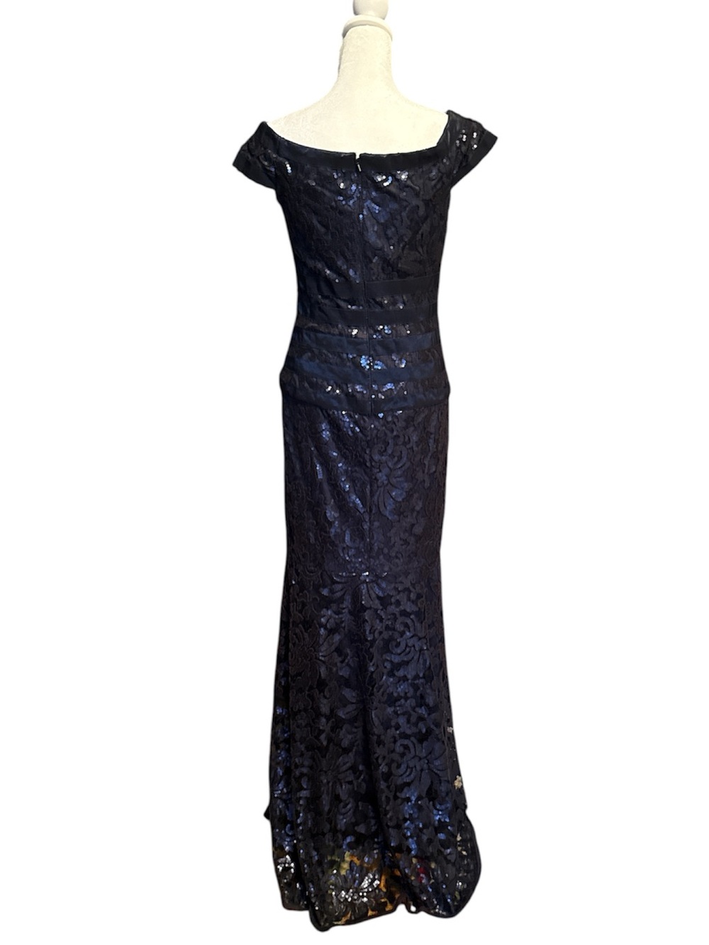 Tadashi Shoji Navy Sequin Lined Gown-Size 4 - Picture 2 of 7